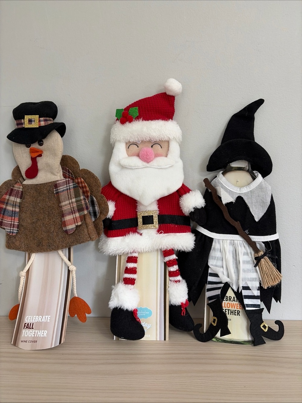Holiday Bottle Covers New! - Plush Halloween,Thanksgiving, Christmas